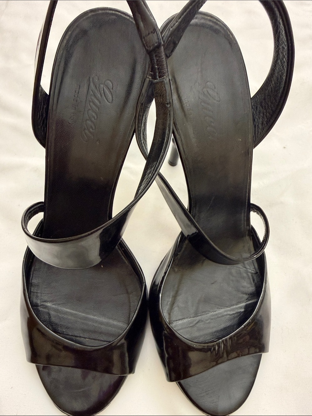 Gucci Black Patent Leather Strappy High Heels